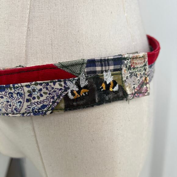 Patchwork Fabric Belt Rustic Bee Embroidery Whimsical - Picture 2 of 11